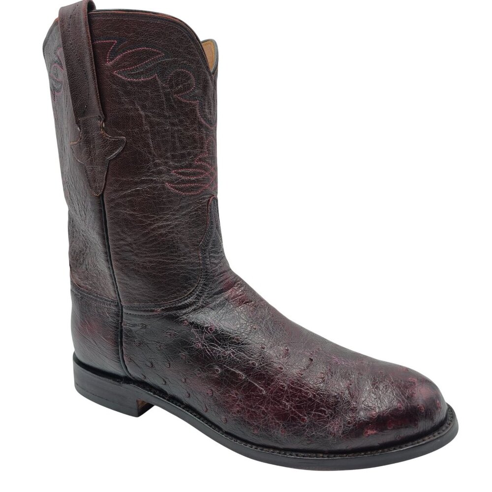 Lucchese Classics Mens Size 10EE Black Cherry Burgundy Ostrich Leather Cowboy We